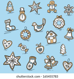 Christmas pattern of Gingerbreads. Vector illustration for your website or packaging design and fabric