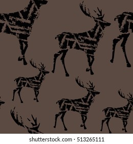  Christmas pattern with golden deers. Vector texture for gift packaging, invitation card, cover, wallpaper, scrapbook, textile, holiday decor.