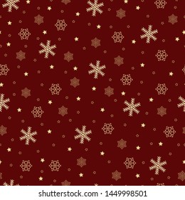 Christmas Pattern. Golden Snowflakes. Red Background. Vector Illustration. Wrapping Papper, Print, Cover, Fabric