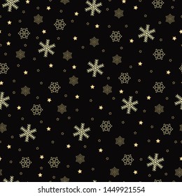 Christmas Pattern. Golden Snowflakes. Vector Illustration. Wrapping Papper, Print, Cover, Fabric