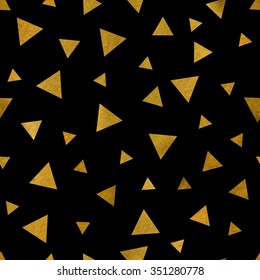 Christmas pattern with golden triangles. Background for invitation card or holiday decor. Vector texture for wallpaper, wrapping, textile.