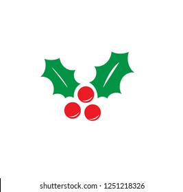 Christmas pattern with green holly leaves and berries. Vector illustration