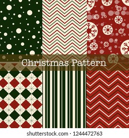 Christmas pattern with the green, red and white colour.
