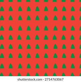 Christmas pattern of green trees on a red background