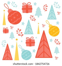 Christmas pattern for greeting cards, wrapping papers. Christmas pattern with decorative ornaments