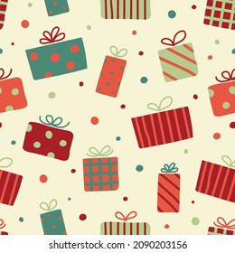 Weihnachtsmuster mit handgezeichneten Geschenkschachteln. Vektorgrafik