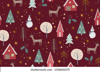 Christmas pattern, hand drawn style. Vector illustration.