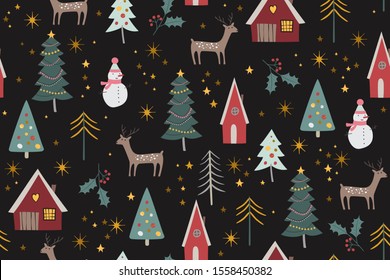 Christmas pattern, hand drawn style. Vector illustration.