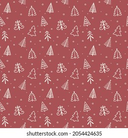 Patrón navideño con árboles dibujados a mano. Concepto de papel de envoltura de Navidad. Vector