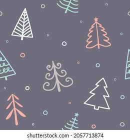 Christmas pattern with hand drawn trees. Xmas wrapping paper concept. Vector