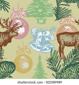Christmas pattern hand drawn vintage vector