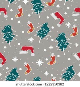 Christmas pattern with hand drawn winter element. Vector illustration trendy for wrapping wallpaper and textile fashion read for print.