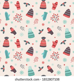 Christmas pattern with hats and mittens
