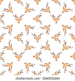 Christmas pattern with heads of reindeers on a white background. Vector illustration 