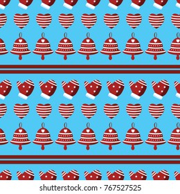Christmas pattern with hearts, mittens and bells