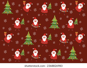 christmas pattern with holiday details (santa claus,snowflake, gifts, balls, candy, christmas tree). Vector illustration