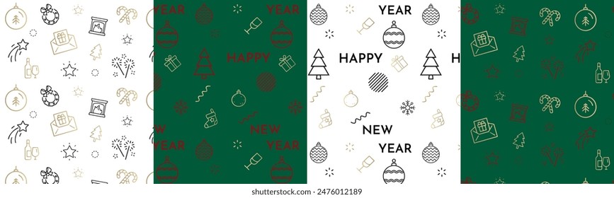 Christmas pattern. Holiday seamless background. Vector. Xmas New year endless texture with gift, snowflake, candy cane stripe, polka dot, rhombus. Print for wrapping paper web textile. Illustration	