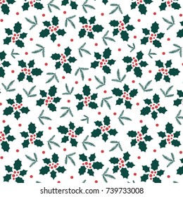 Christmas pattern with holly berry