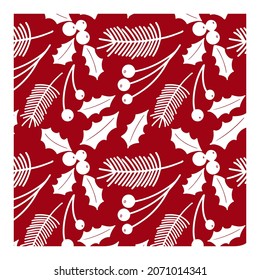 Christmas pattern with holly. Colored. You can change the pattern color and background color.