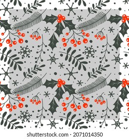 Christmas pattern with holly. Colored. You can change the pattern color and background color.