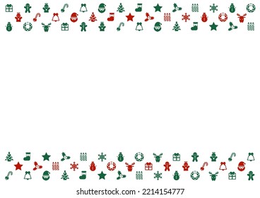 Christmas pattern illustration. Decorative frame design. Green and red Christmas icons. Vector illustration.