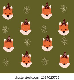 christmas pattern illustration. pattern with a fox. christmas background. christmas poster. background with fox