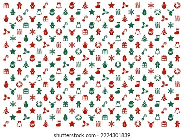 Christmas pattern illustration. Seamless background pattern. Red and green icon on white background. Vector illustration.