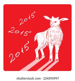 Christmas pattern with kid goat. White lamb sketch on red background and year 2015. Goat year. Greeting card. Vector illustration. EPS10   