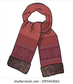 CHRISTMAS PATTERN KNITTED SCARF WITH FUR EDGES IN EDITABLE VECTOR FILE