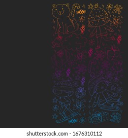 Christmas pattern with little children. Kids play and have fun during winter vacations.
