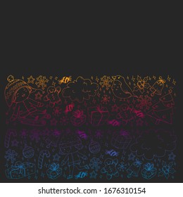Christmas pattern with little children. Kids play and have fun during winter vacations.