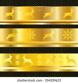 Christmas. Christmas pattern Luxury Winter Holiday invitation foil border Gold Decorative festive ornament elements, Christmas reindeer, snowflakes golden background web print crafts card Vector 2023