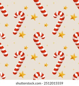 Christmas pattern is made in a flat style with various iconic elements. Seamless background ideal for use in textiles, wallpaper and holiday decorations.