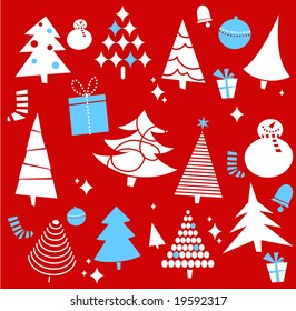 Christmas pattern made from many Christmas trees and elements