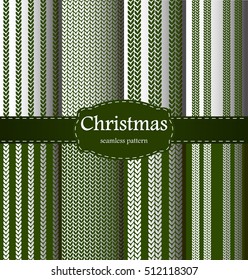 Christmas pattern. Merry Christmas and Happy New Year! White and green seamless backgrounds, patterns, wallpapers with traditional holiday symbol. Vector illustration. Set.