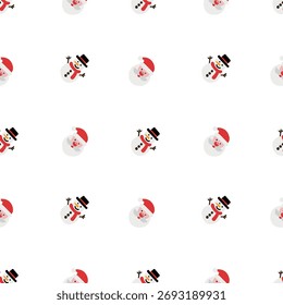 Padrão de Natal. Feliz Papai Noel e um boneco de neve de chapéu. Ilustração para tecido e embrulho para presente.