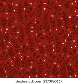Christmas Pattern. Modern Winter Print Design. Universal Repeat Xmas Template. Merry Christmas Seamless Pattern with Simple Leaf Branch. Vector Illustration.