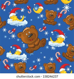 Christmas pattern with moon and teddy bear