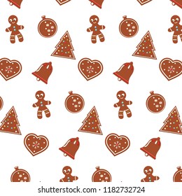 Christmas pattern with new year gingerbread cookies. Seasonal background