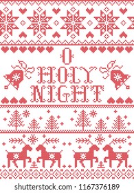 Christmas pattern O holy night Christmas carol vector seamless pattern inspired by Nordic culture festive winter in cross stitch with heart, snowflake, snow ,Christmas tree,  reindeer, Christmas ornam