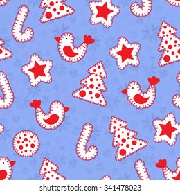 Christmas pattern on a blue background. Vector EPS10