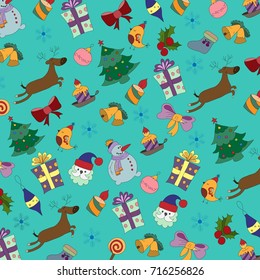 Christmas pattern on blue background