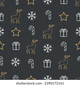 Christmas pattern on dark background with christmas elements
