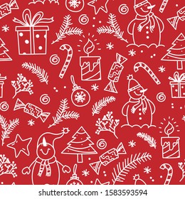 christmas pattern on red background