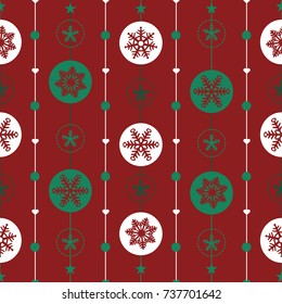 christmas pattern on red background with snowflake
