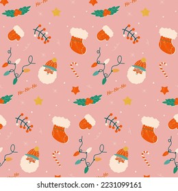 Patrón de Navidad con ornamentos. concepto de papel de envoltura de Navidad. Ilustración del vector