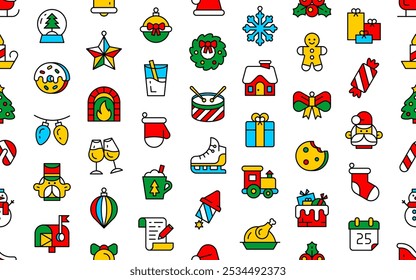 Christmas pattern. Outline icons collection. Holiday symbol