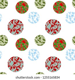Christmas pattern with painted Christmas balls on white background, seamless vector pattern