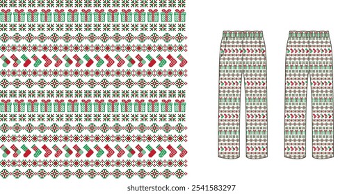 Calça de padrão de Natal ou calças de Natal, Vetor sobre padrão de pixel para fazer tecido ou fundo.