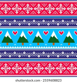 Christmas pattern with pine tress and heart- scandinavian ugly sweater sweater style
